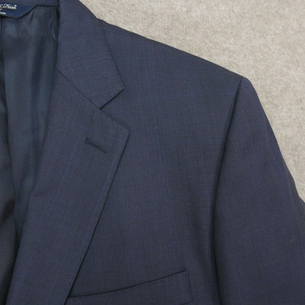 Joseph & Feiss Gold Sport Coat Blazer Navy Blue Plaid Windowpane Mens 42R Wool